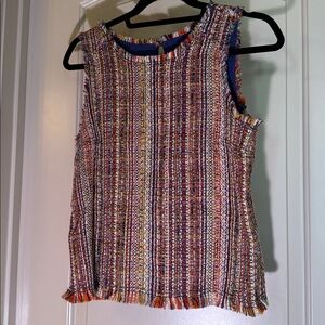 Maeve Colorful Tweed Fringe Tank Top Shirt